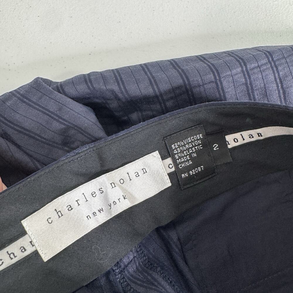 Charles Nolan Dress Pants Womens 2 Blue Pinstripe Low Rise Trouser Y2K Career - Picture 8 of 13
